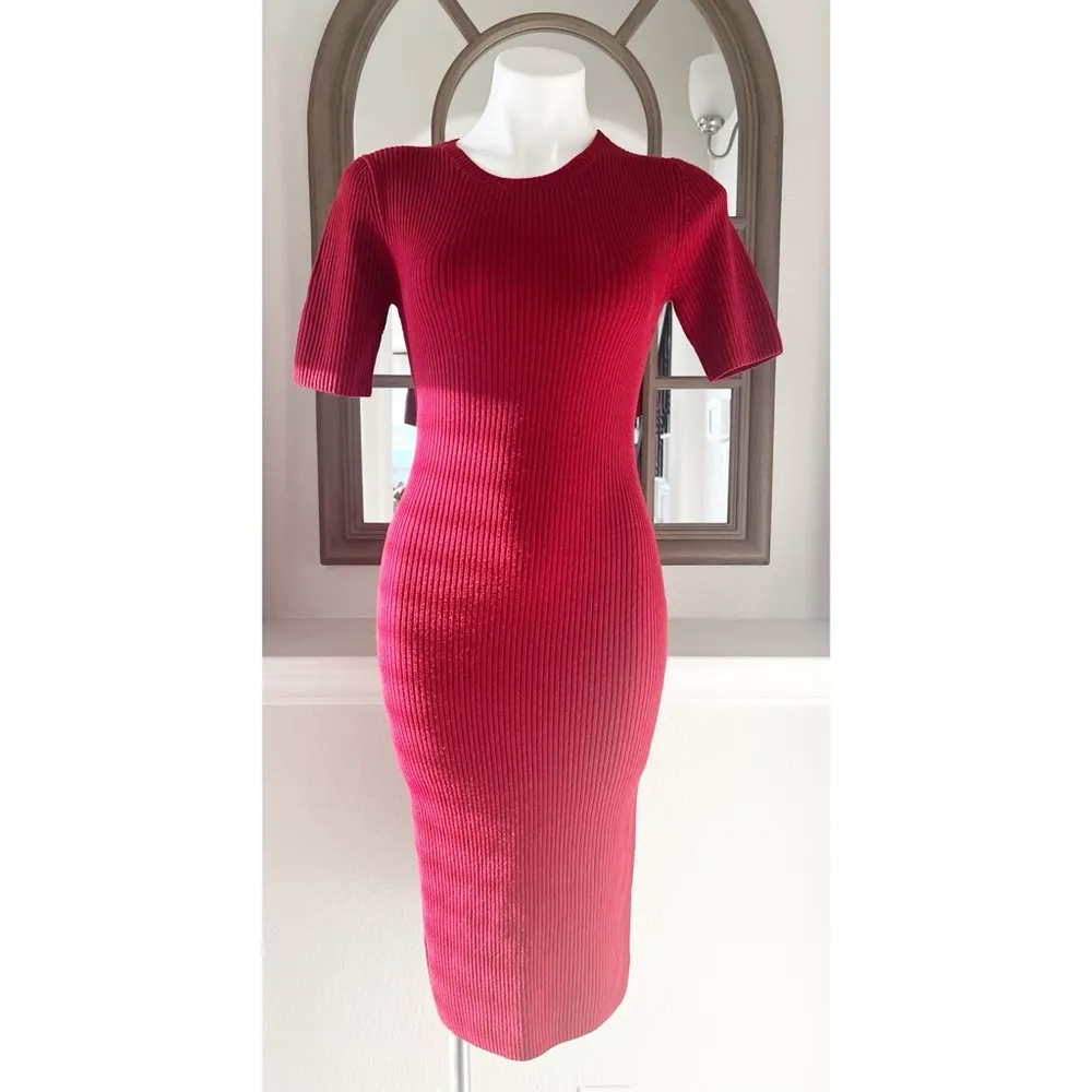 Theory Ribbed Crewneck Short Sleeve Sweater Dress, Red, Size M New w/Tag - Image 3