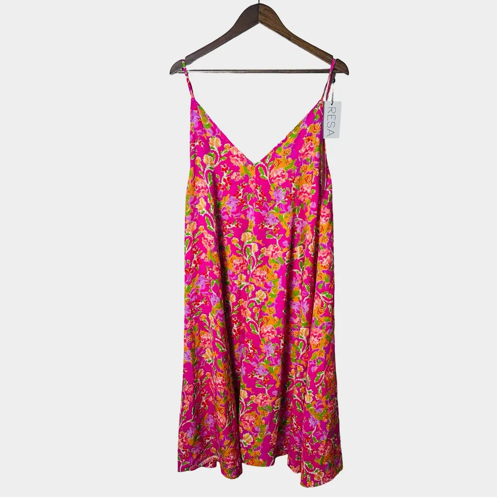 RESA Hannah Floral Midi Slip Dress Small Pink Floral Fiji Print V Neck - Image 2
