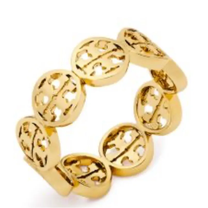 New Auth. Tory Burch Frozen Logo ring in a gold-tone finish with Tag Size 7 - Image 3