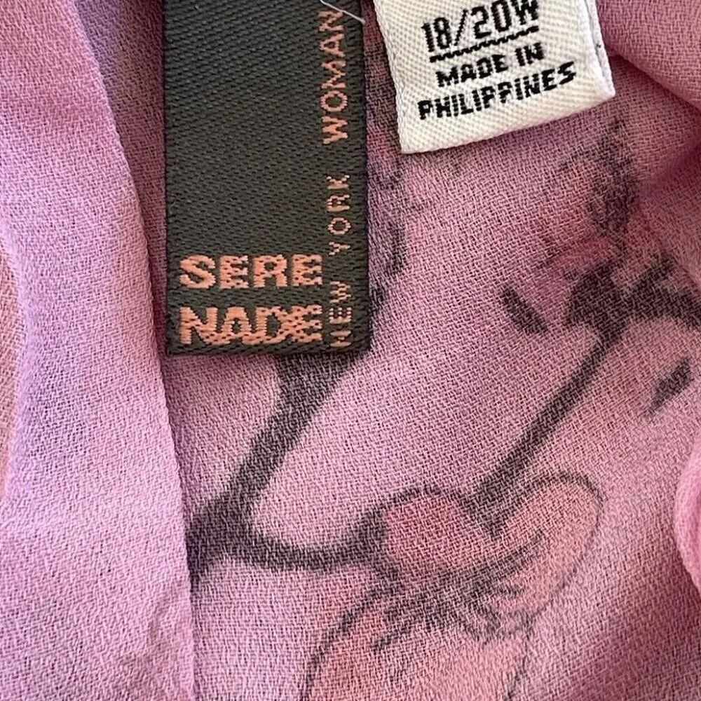 Serenade Women's Blouse Sz 18/20W Plated Button Up Chiffon Shirt Ruffle Sleeve Pink - Image 11