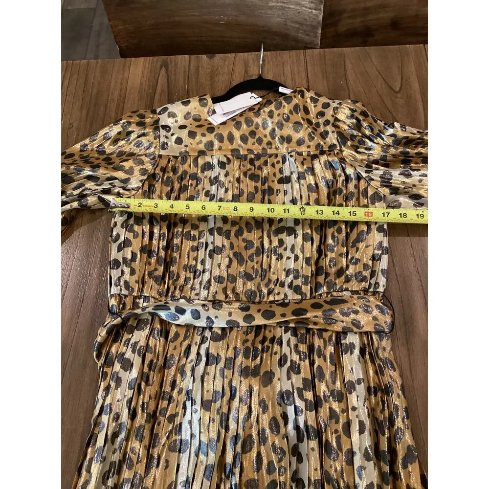 Runway MARC JACOBS Gold Black Silk Metallic Animal Print Pleated midi Dress 0 - Image 2