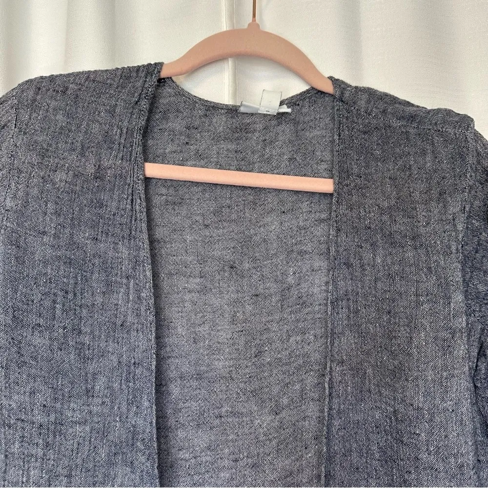 Linen Pure Jill J. Jill Blue Crinkle Long Sleeve Open Front Cardigan Top Sz XS - Image 2