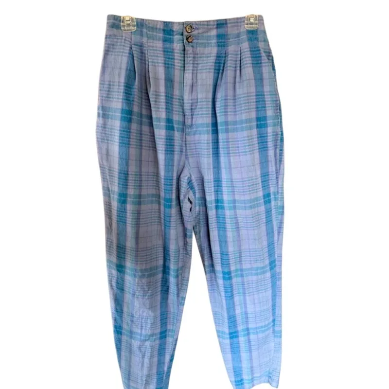 Vintage GAP 90s Blue Plaid Cotton Tapered Pants Size L - Image 2