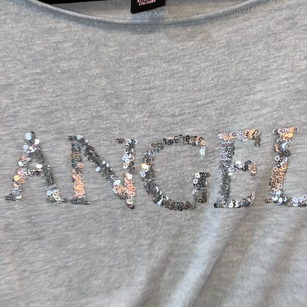 VS Gray Pajama Tee Shirt with Silver Sequins Angel - Image 5