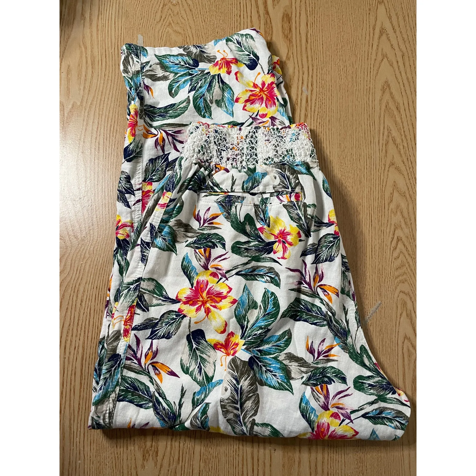 B95 New Womens Westbound Linen Rayon Tropical 🌴Print Pants Elastic Waistband XL - Image 3
