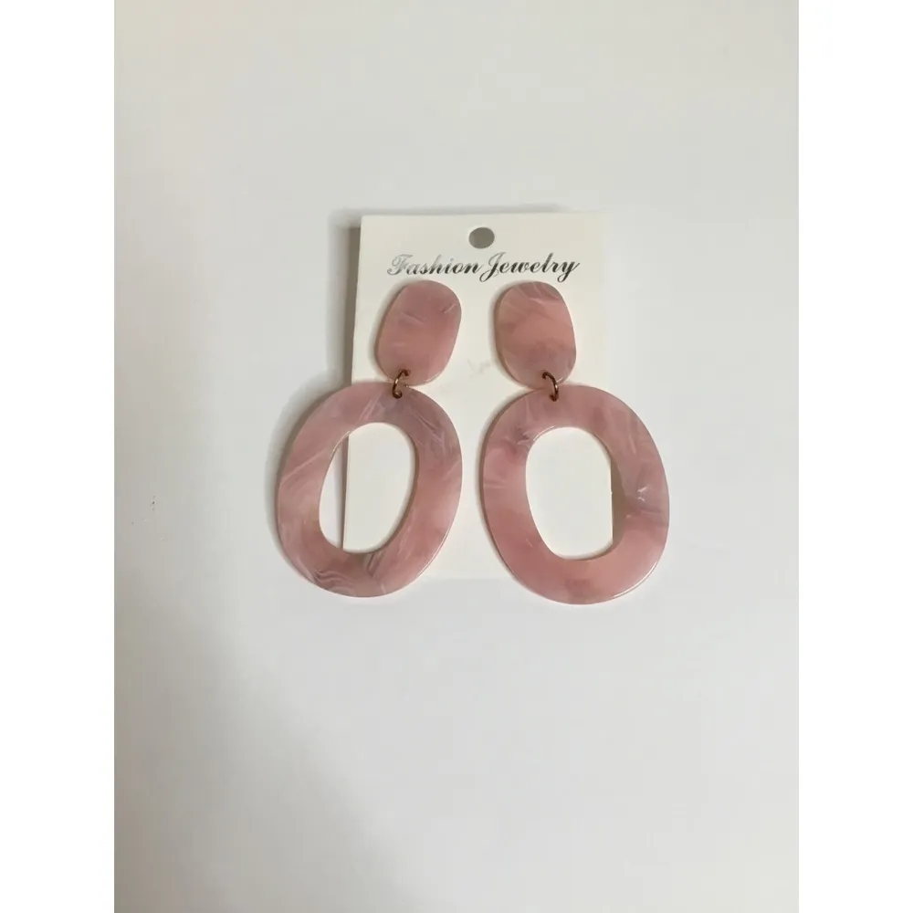 Blush Pink Oval Acrylic Resin Boho Drop Earrings Sz OS Women - Image 5