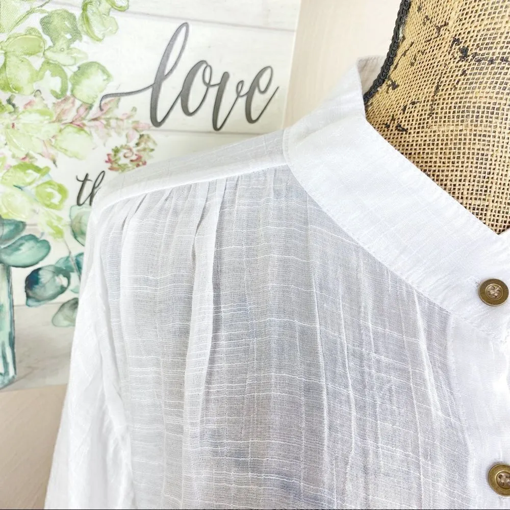 Shein Bat Wing Button Front Swing Blouse White XS Semi Sheer - Image 5