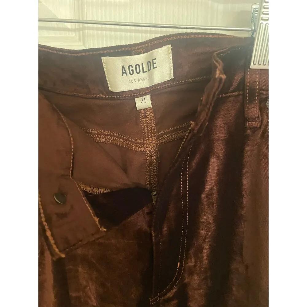 AGOLDE Nico High Rise Boot in a Chocolaty Brown Velvet Pant, A70 - Image 4