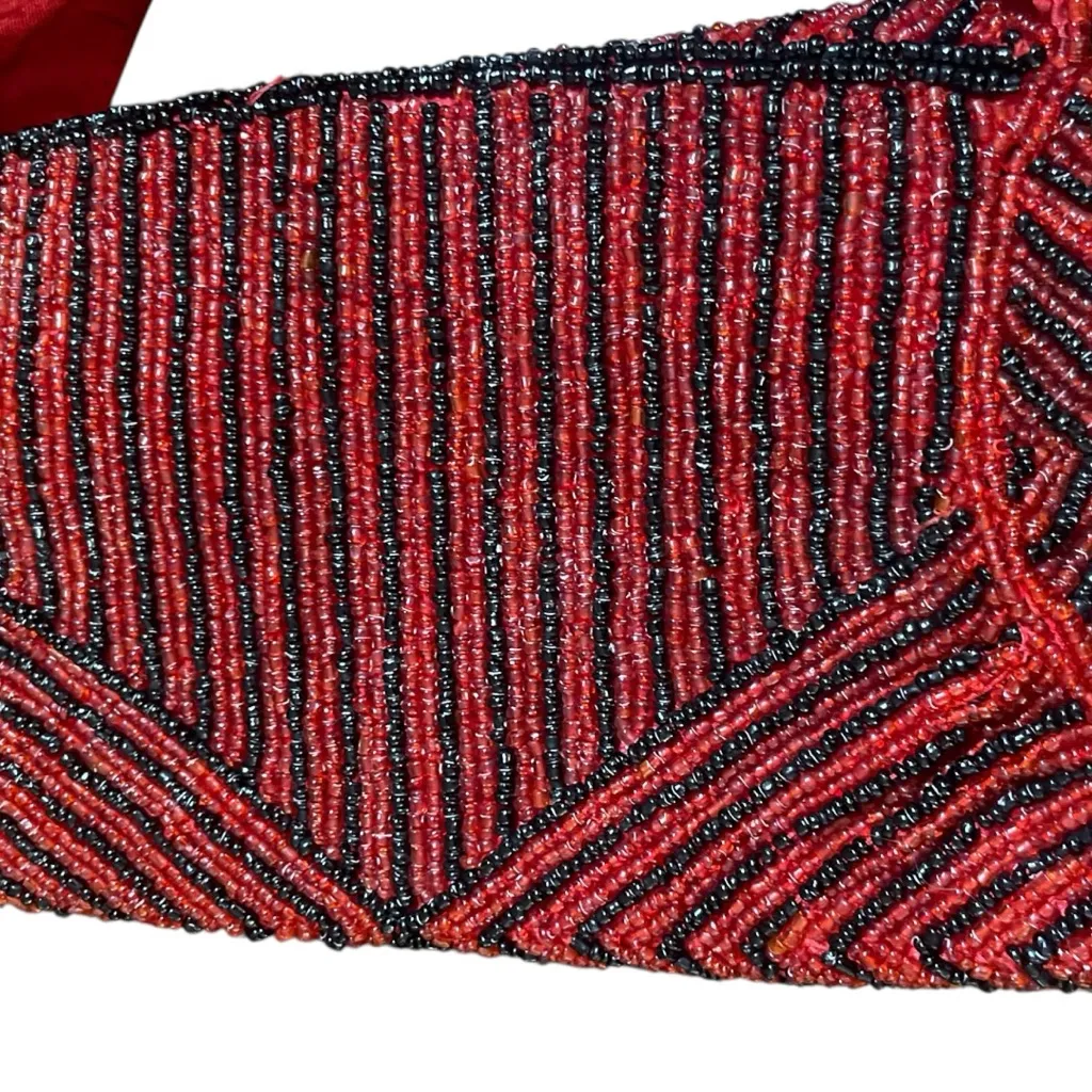 Vintage 1950s Art Deco Paul Handcrafts Handmade Red & Black Beaded Purse - Image 4