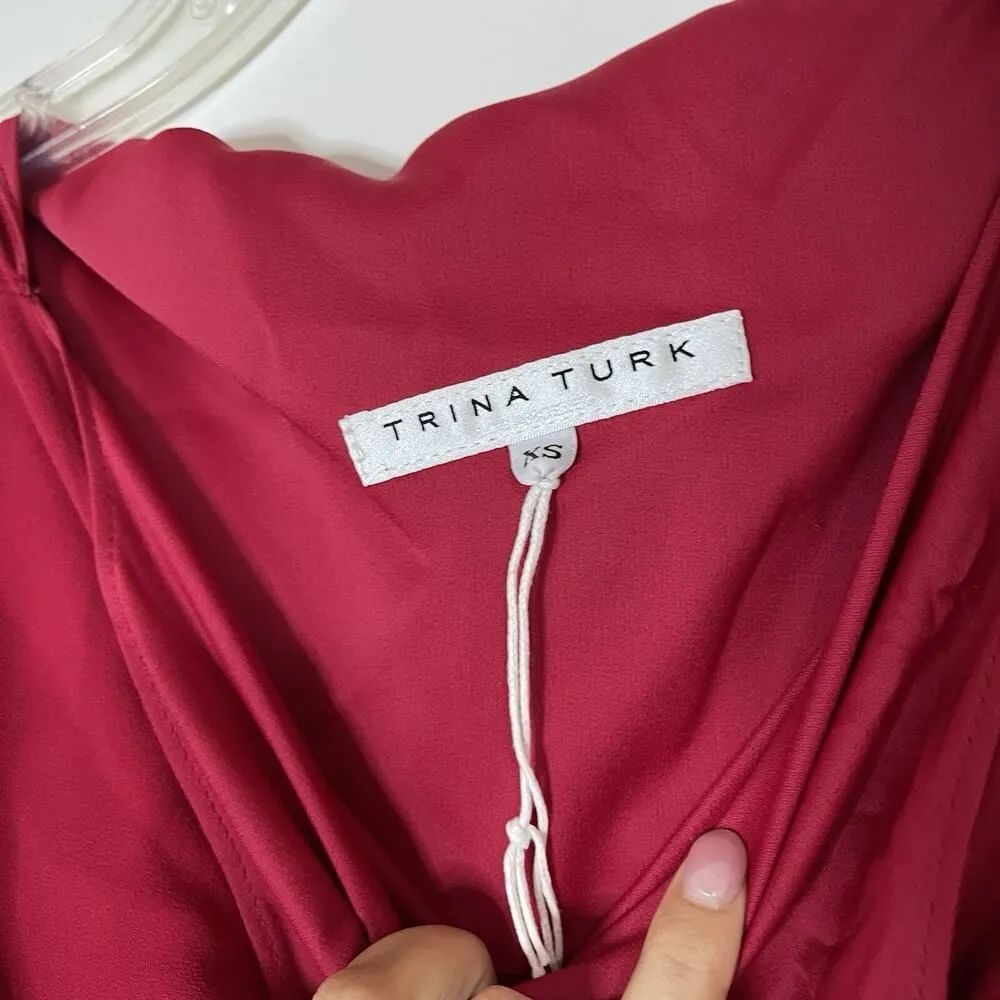 TRINA TURK Raspberry pink one shoulder asymmetric shift dress size XS - Image 2