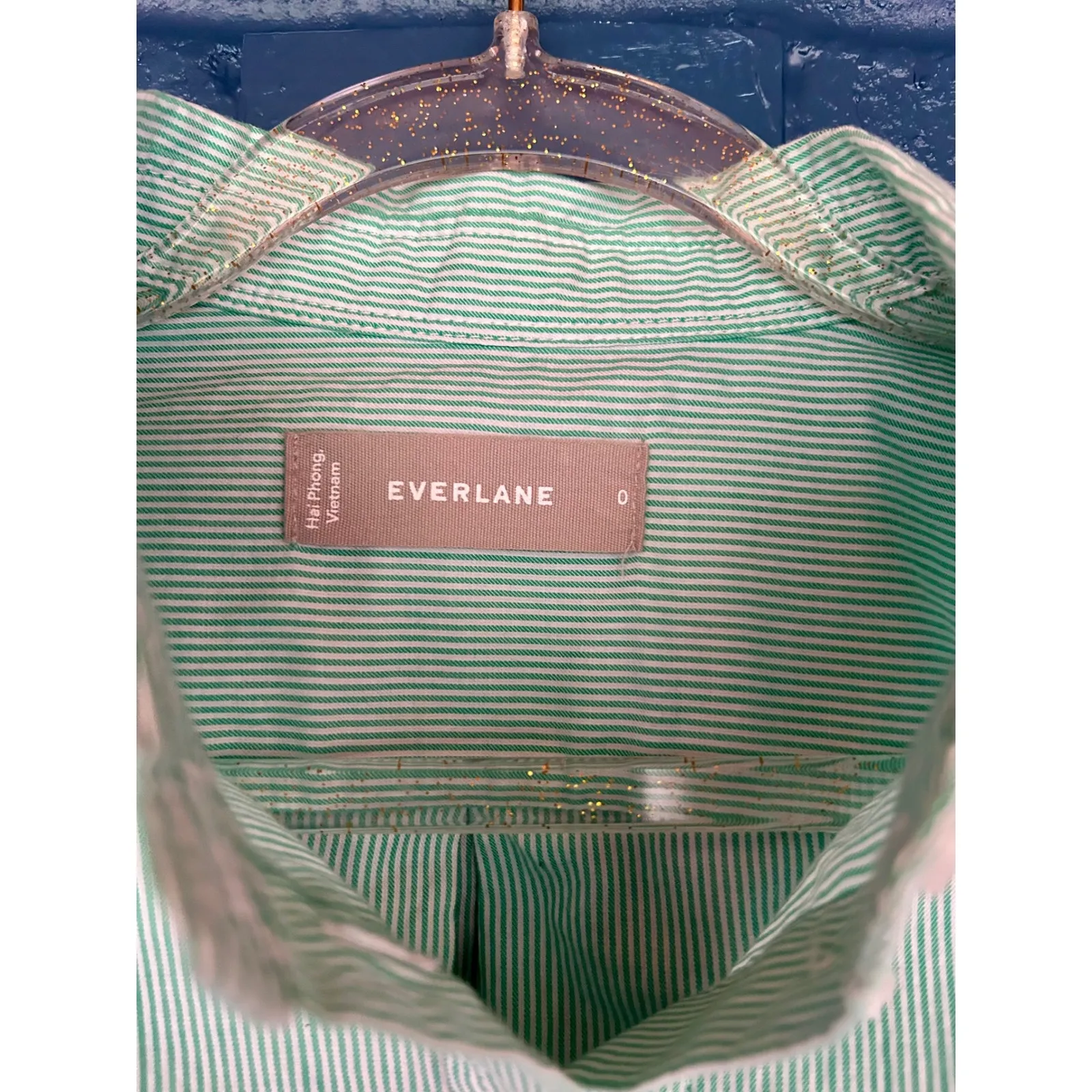 Everlane Striped Shirt‎ Size 0 Women's Button Down Career Casual Green White - Image 4