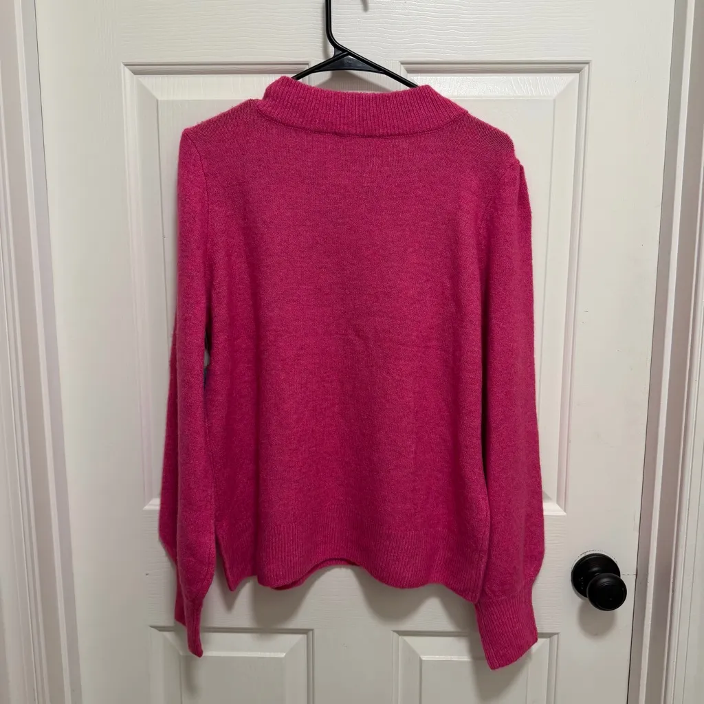 CeCe Fuchsia Beaded Crew Neck Sweater Size Large - Image 2