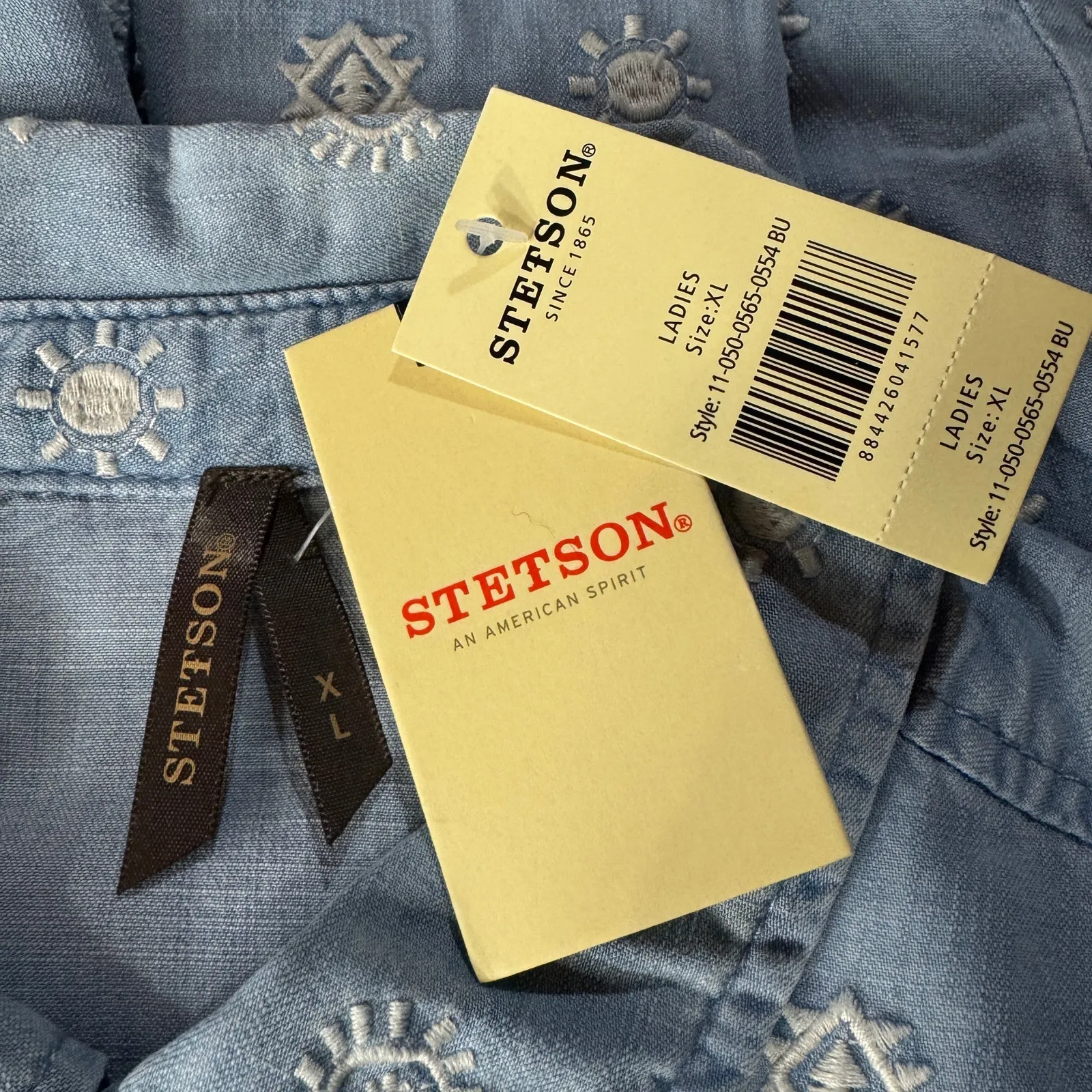 Stetson X-Large Western Top Snap Front Geometric Long Sleeve Chambray Collared - Image 8