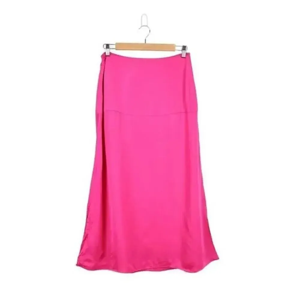 Everlane The Hammered Satin Slip Skirt in Fuschia Pink 14 - Image 3