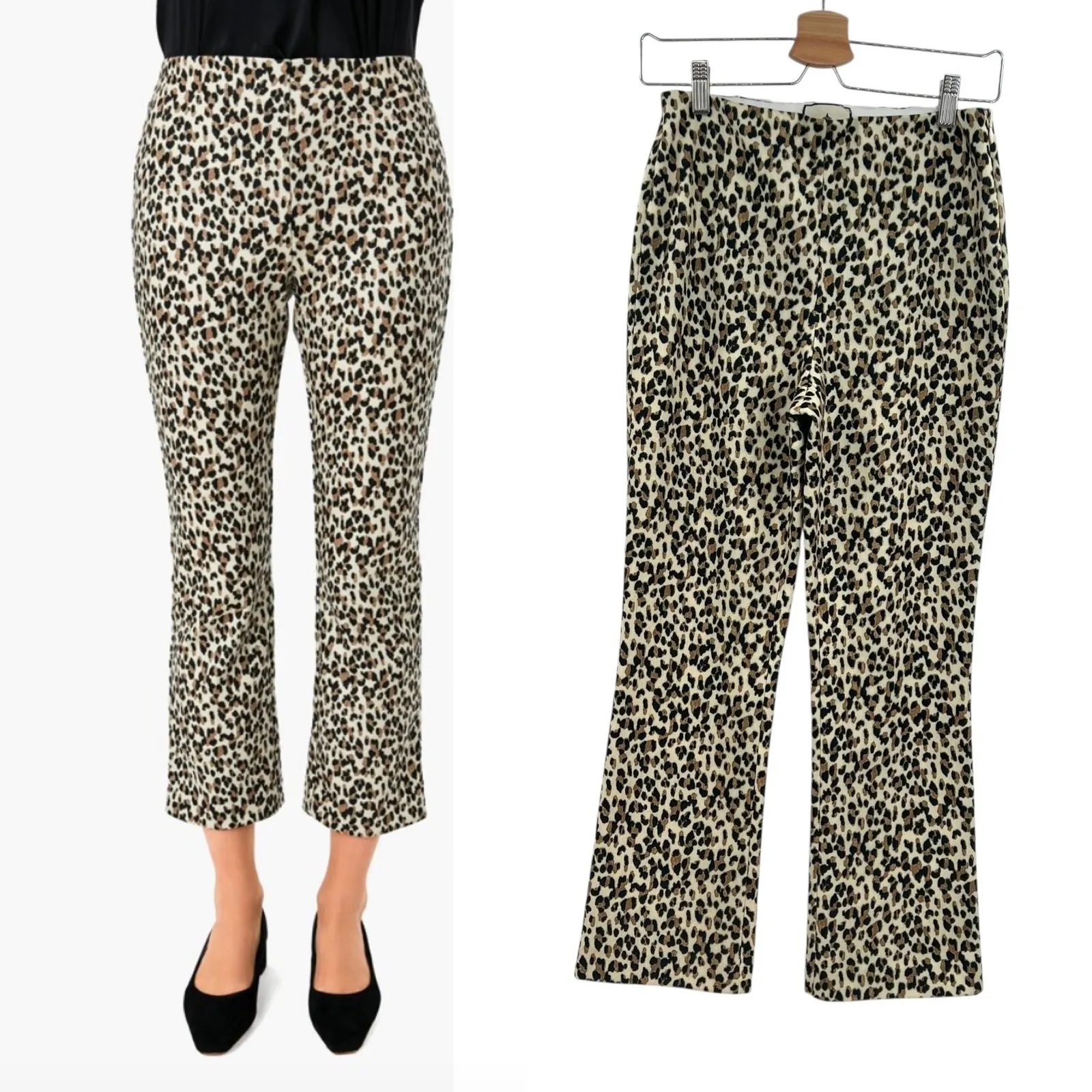Tuckernuck Leopard Ashford Pants Cropped Kick Hem Cream Brown Tan Size Small - Image 2