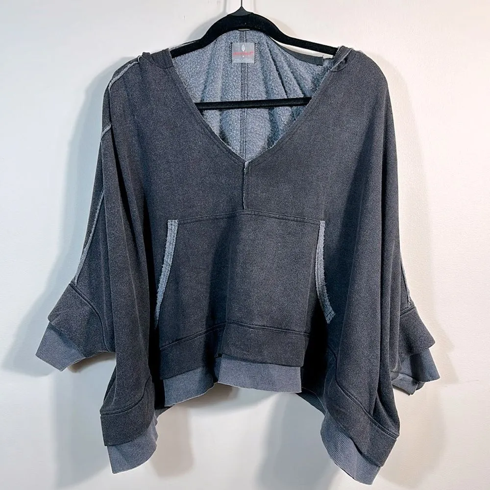 Free People Bonfire Hoodie Relaxed Fit V-Neck Hooded Layered Hem Women Medium - Image 2