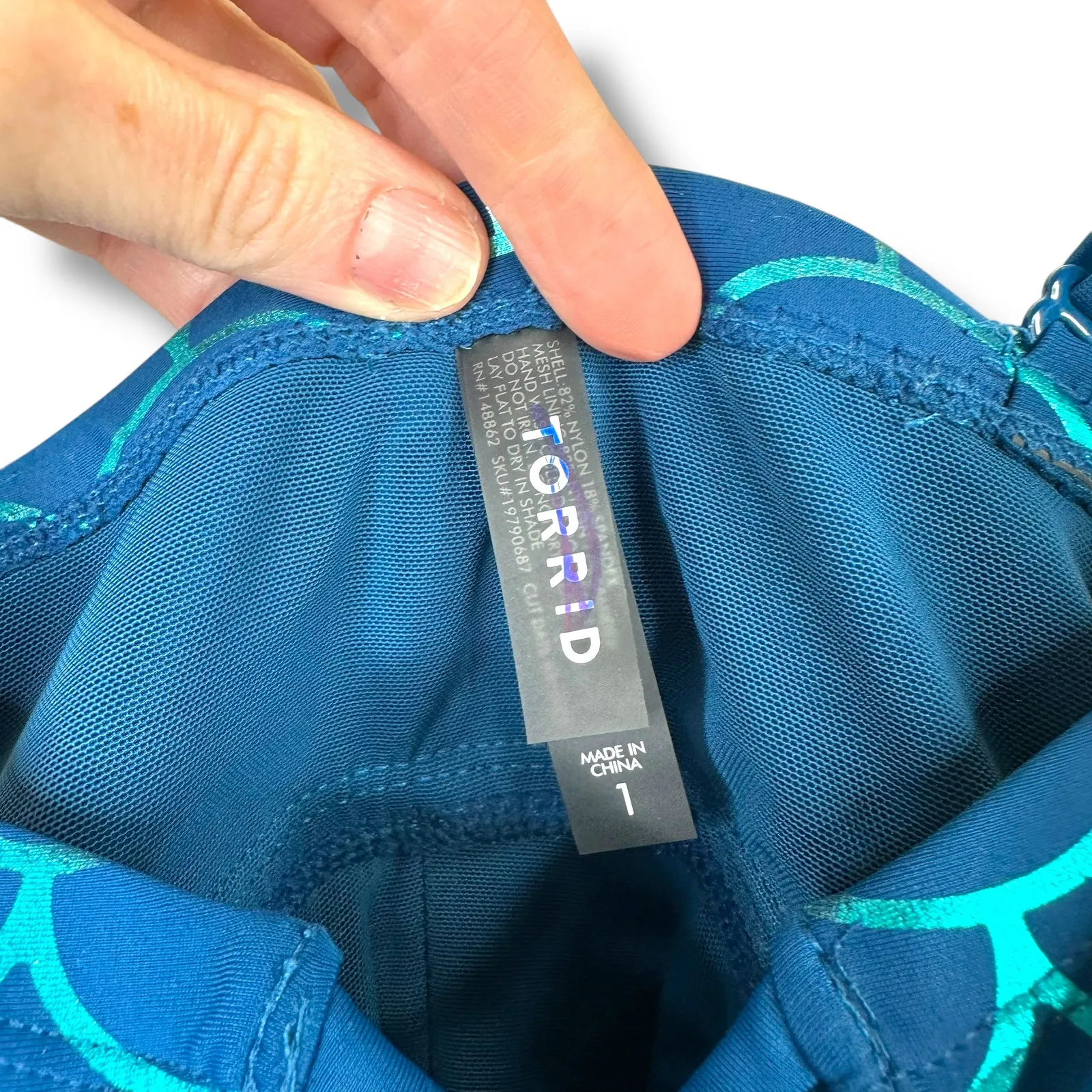 Torrid NWOT Mermaid Scales Blue Wireless Slim Fix Lattice One-Piece Swimsuit - Image 13