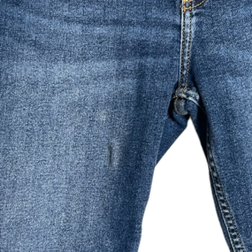 Zara Basic Fun Denim Crop Jeans Blue Medium Wash Pom Pom Metallic Band Trim Hems - Image 6