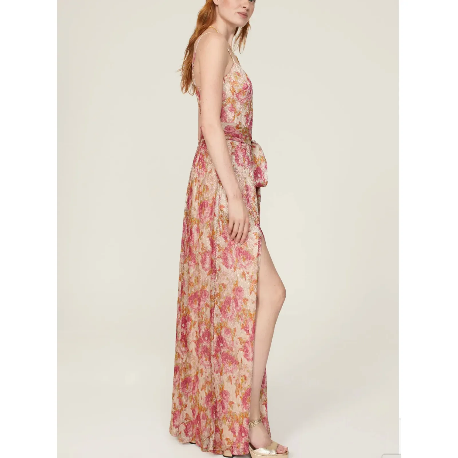 Dress the Population Floral Plisse Maxi Dress XS Metallic Goddess Slip Gown $268 - Image 2