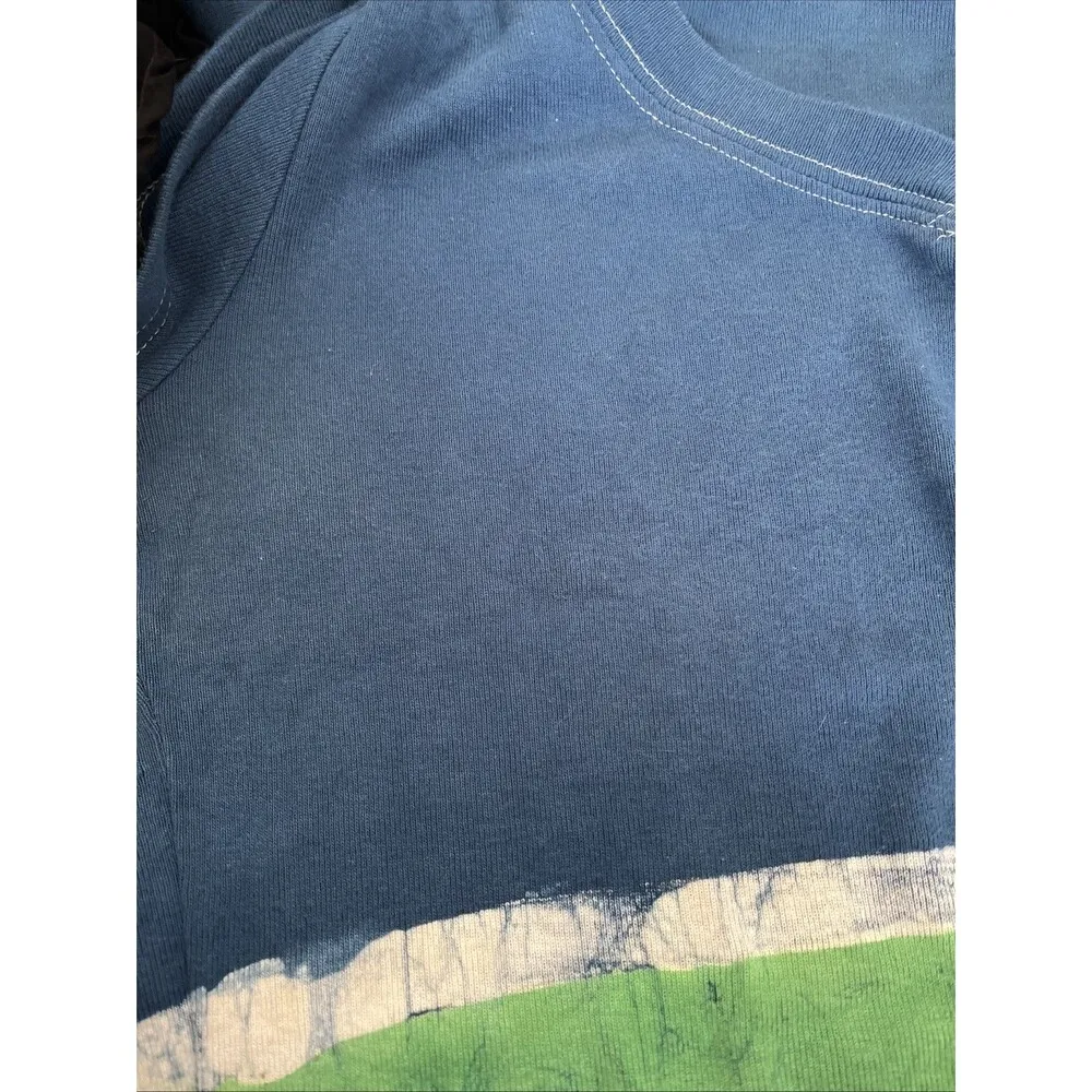 Ellemenno 90s Blue Stripe Acid Wash V neck Cotton Top Tee made in USA Large - Image 7