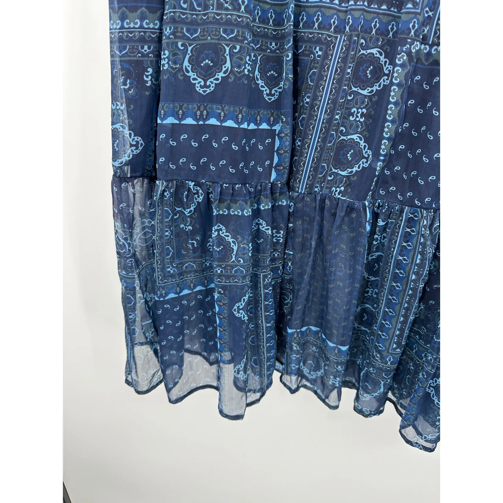 Coldwater Midi Skirt Blue Paisley Ruffle Elastic Stretch Waist Women Size 3X - Image 2