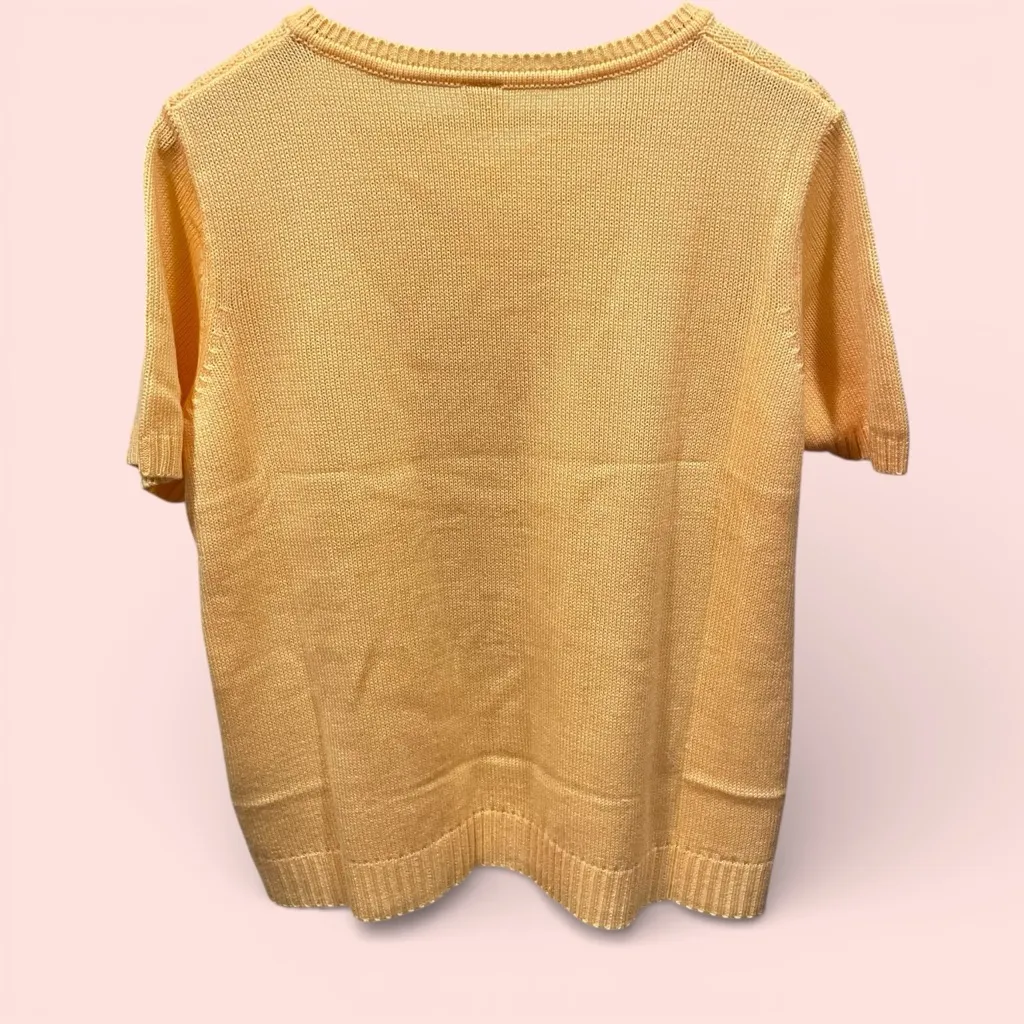 Cute pointelle peaches and cream lotus fairy flower short sleeve sweater Orange Size 14 - Image 3