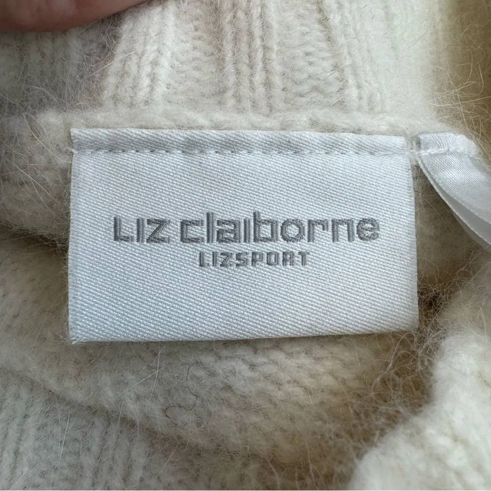 Liz Claiborne Women Mock Neck Sweater M Med Medium Angora Lambs Wool Ivory Cream - Image 4