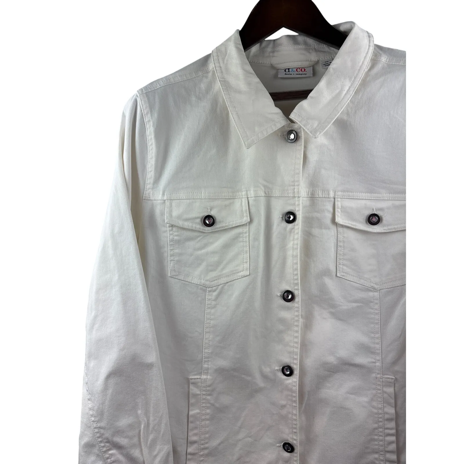 Women’s d&co. XL White Jean Jacket w/ Bejeweled Buttons - Image 2
