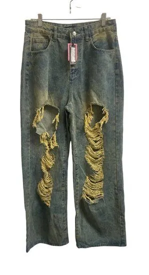 Pretty Little Thing Oversized Women's Jeans Ripped size 8 SKU 1399 Blue - Image 1