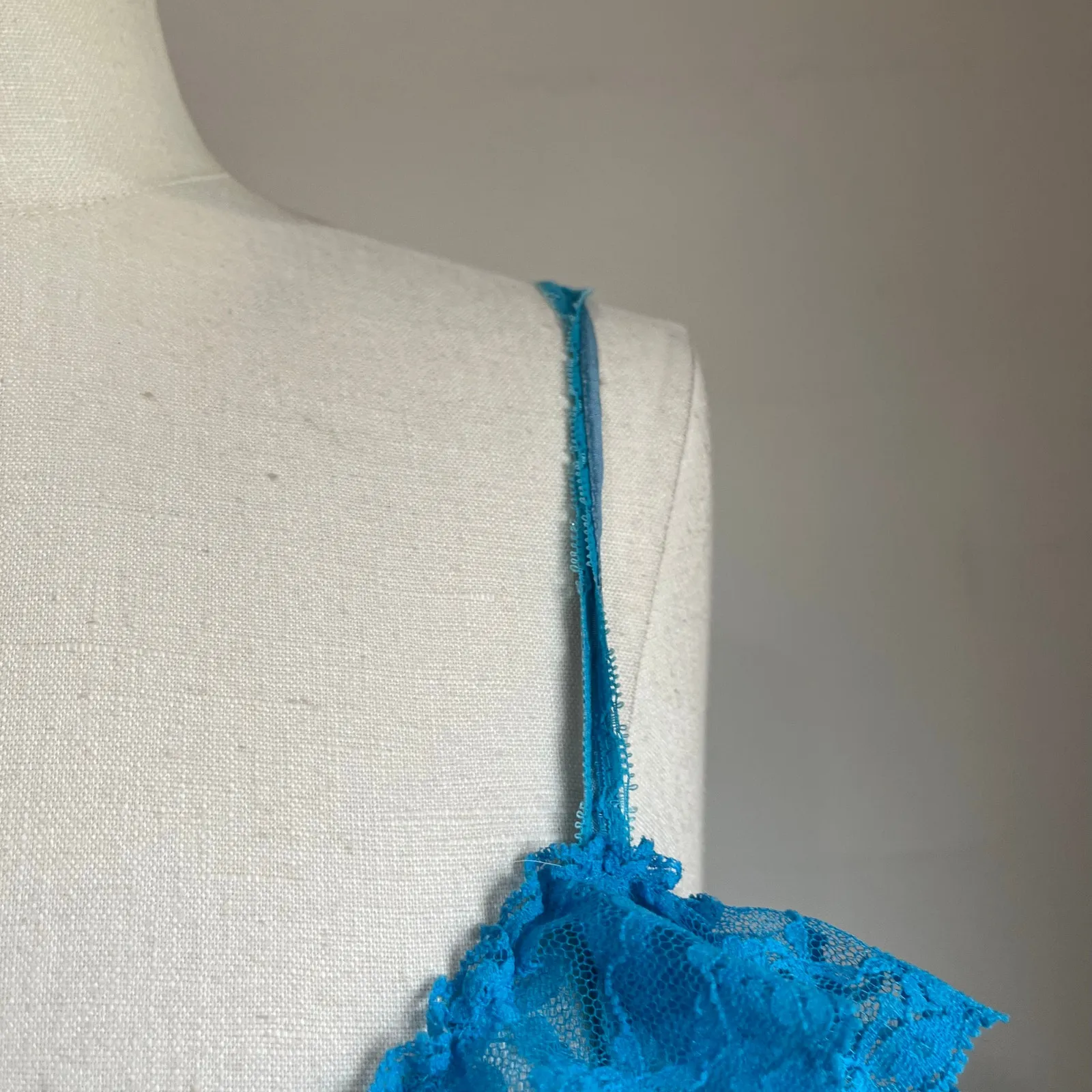 70s Lace Blue Ruffle Bodysuit Teddy Size Medium - Image 10