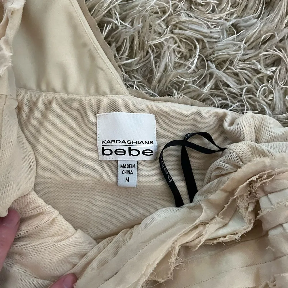 Elegant One-Shoulder Cream and Orange Dress- Kardasian Bebe brand medium - Image 2