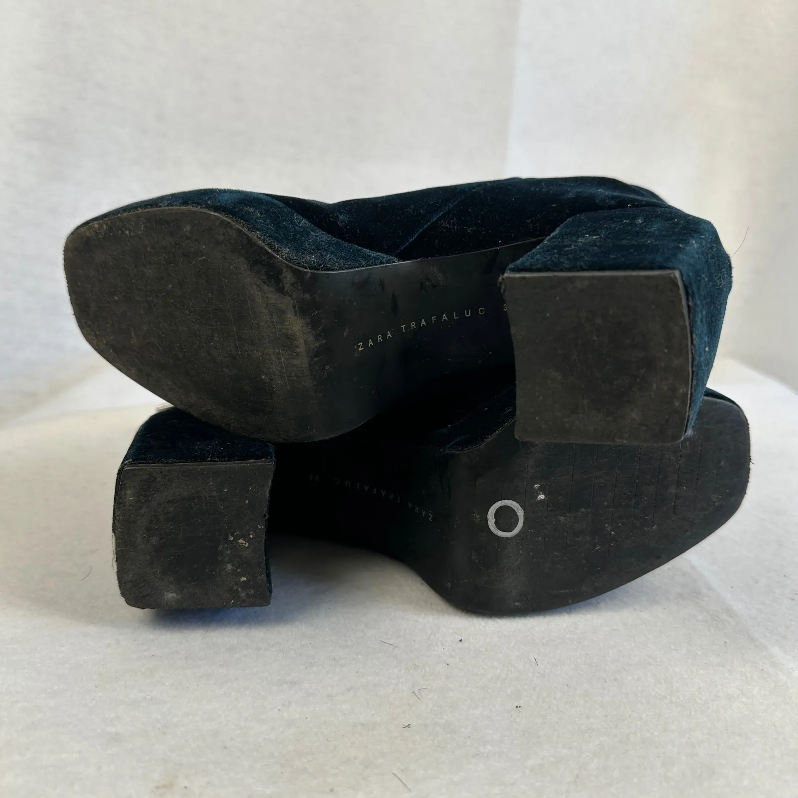 ZARA TRF Teal Velvet Platform Block Heel Ankle Boots Womens‎ 36 Goth Festival Blue Size 5 - Image 6