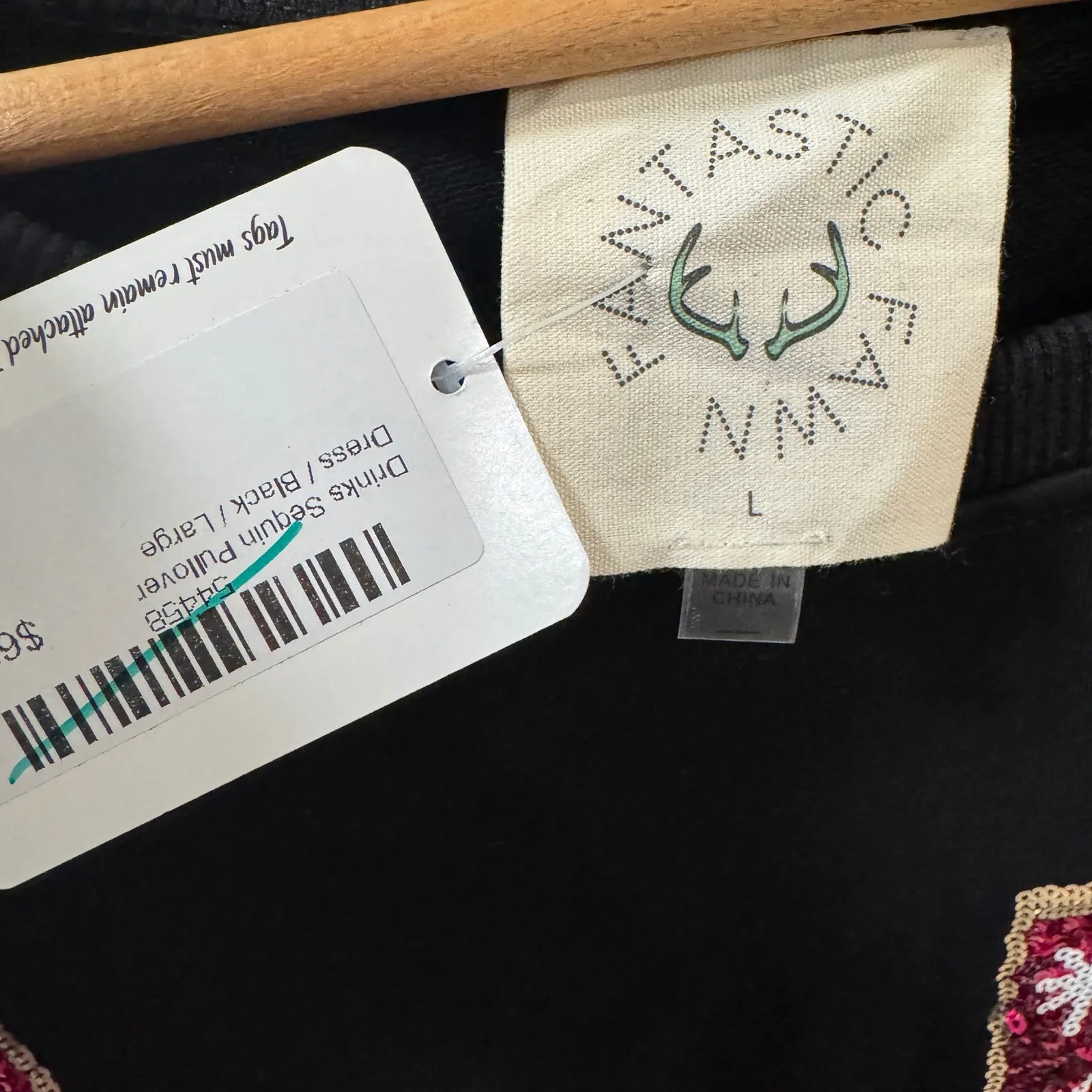 NWT Fantastic Fawn Drinks Sequin Pullover Sweatshirt Dress Black Large Fun Party - Image 4