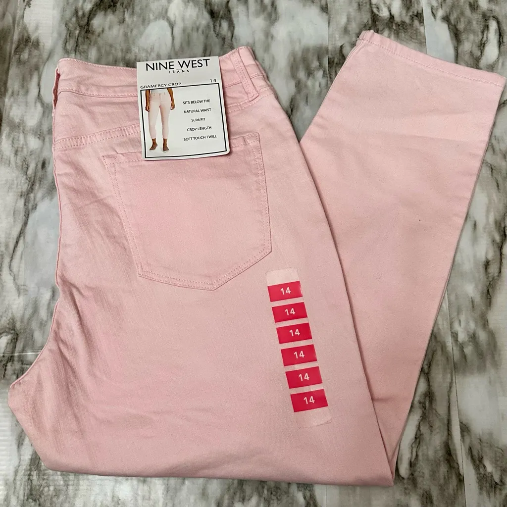 Nine West Light Soft Pink Straight Leg Gramercy Crop Jeans Summer Vacation Vibes - Image 8
