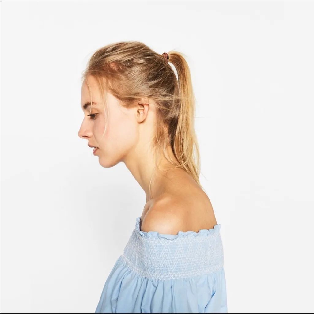 NWOT Zara Off The Shoulder Embroidered Dress Bloggers Fav Blue - Image 7