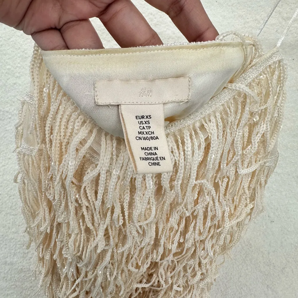 H&M Cream Fringe Flapper Mini Dress - Image 3