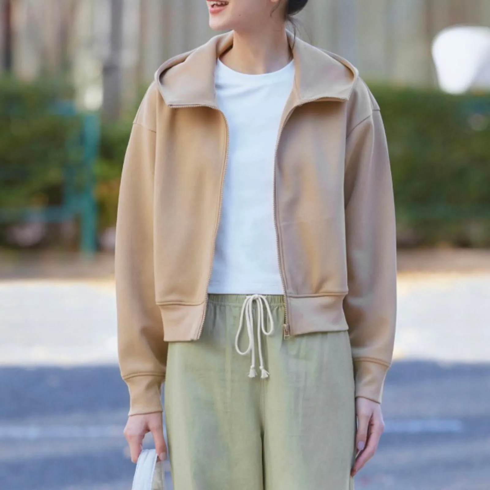 Uniqlo DRY Sweat Tall Neck Full-Zip Hoodie Jacket Beige NWT XL - Image 4