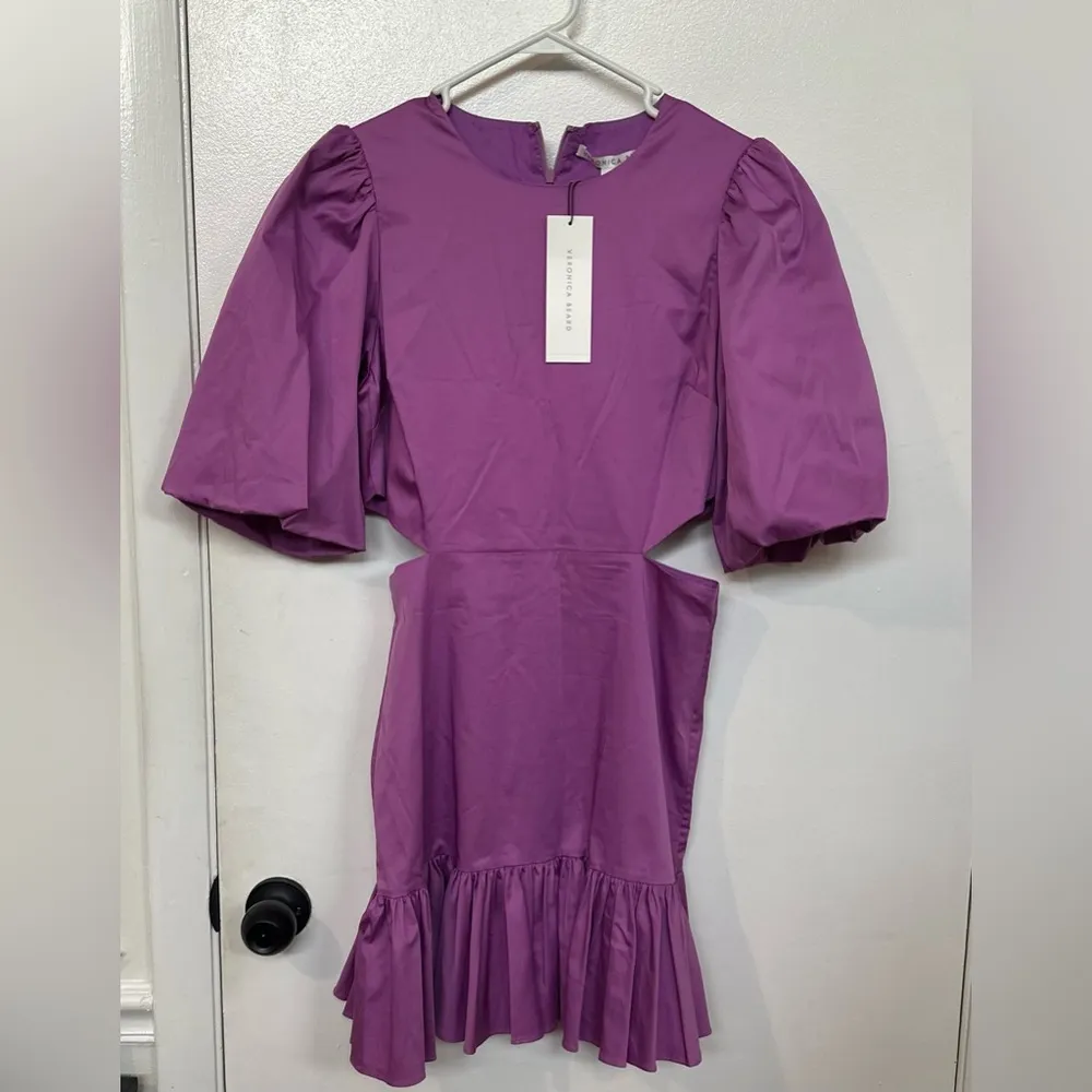 NWT Veronica Beard Iker Puff Sleeve Cut Out Dress Vivid Orchid - Sz 6 - Image 3