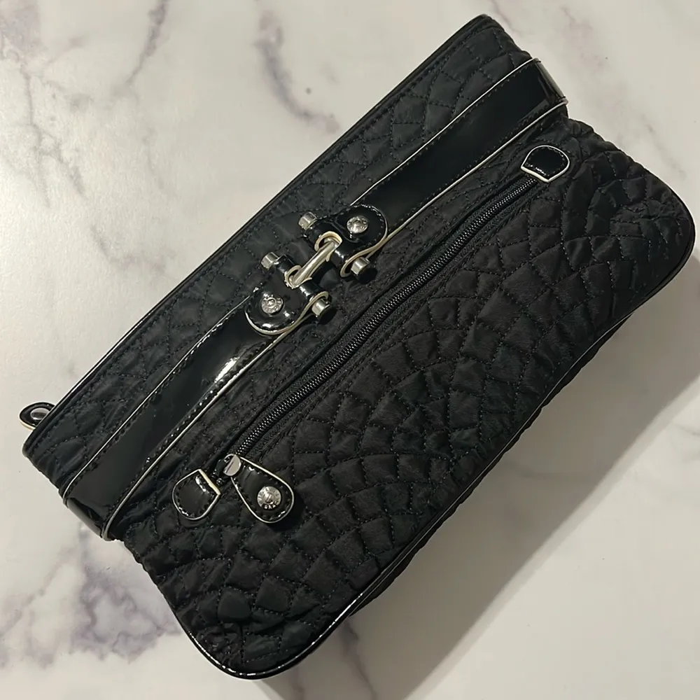 Vera Bradley Quilted Clutch Black Patent Leather Purse with Silver Tone Accents - Image 2