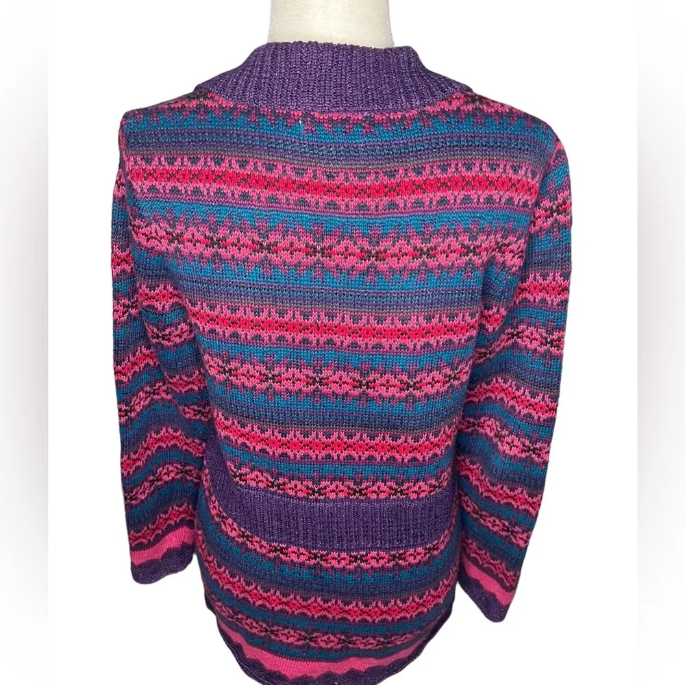 Vintage Fair Isle Hand-Crochet Y2K Long-Line Cardigan Small Quirky - Image 2