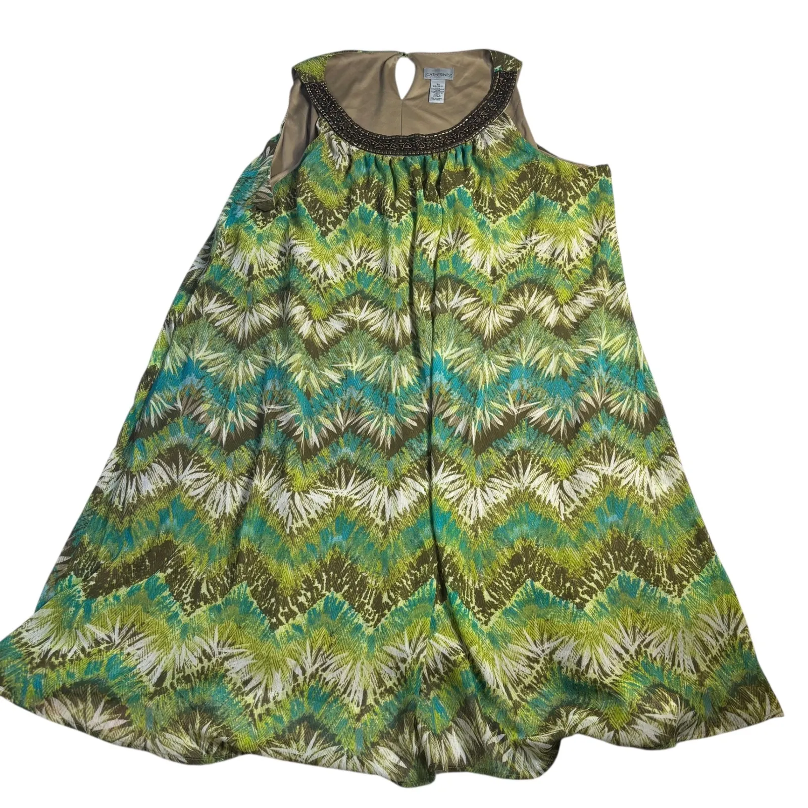 Catherines Plus Size 3X Green Blue Chevron Beaded Neck Sleeveless Dress - Image 3