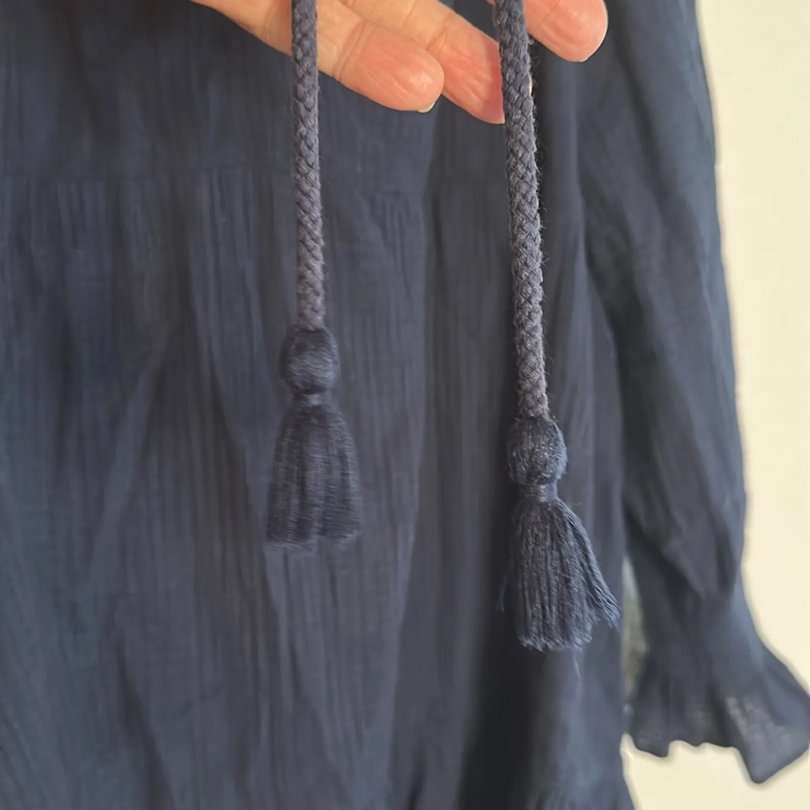 J. Crew Navy Blue Tiered Tunic Dress Navy Long Sleeve Preppy Lightweight Fall - Image 4