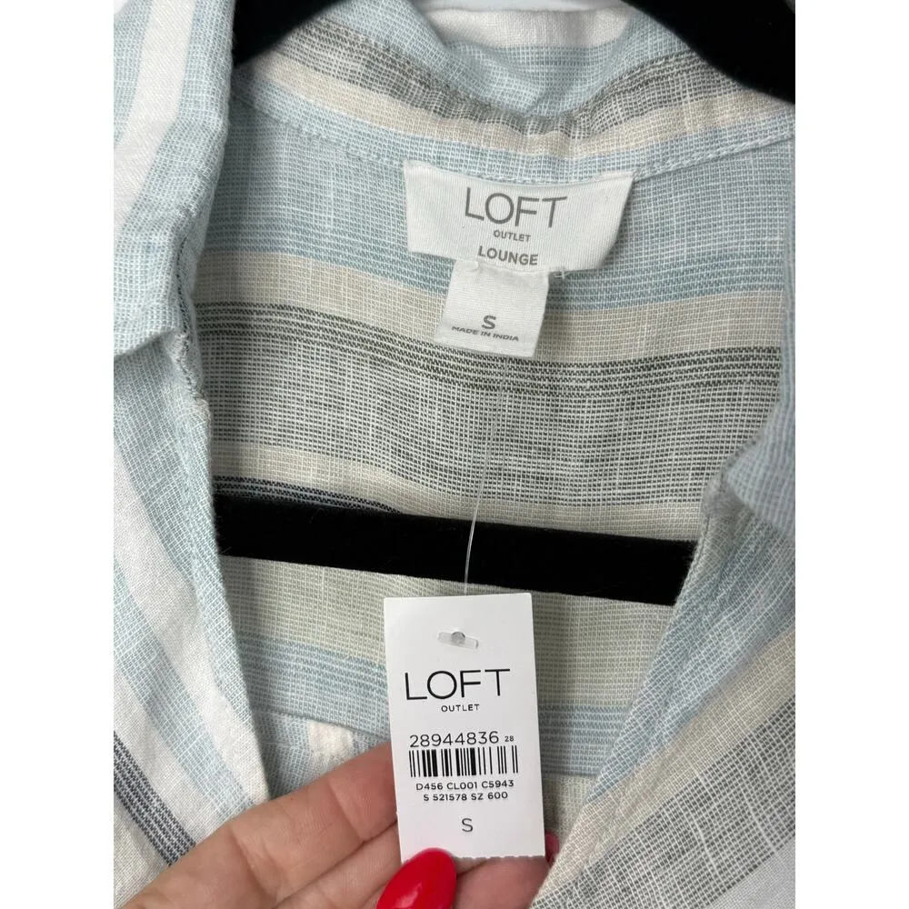NEW Loft Outlet Blouse Women S Light Blue Striped Linen Blend Coastal Neutral - Image 4