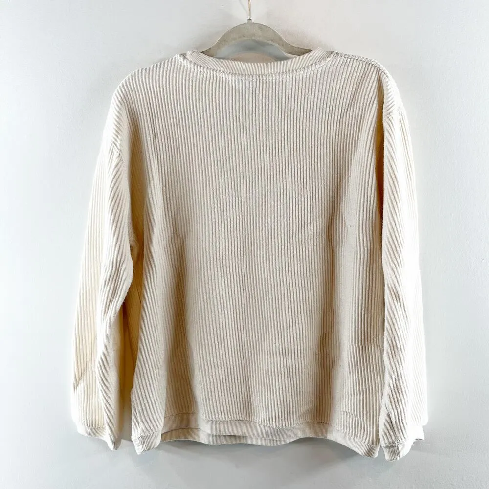 Beach Bum Corded Long Sleeve Crewneck Pullover Sweatshirt Cream Pink Small - Image 4