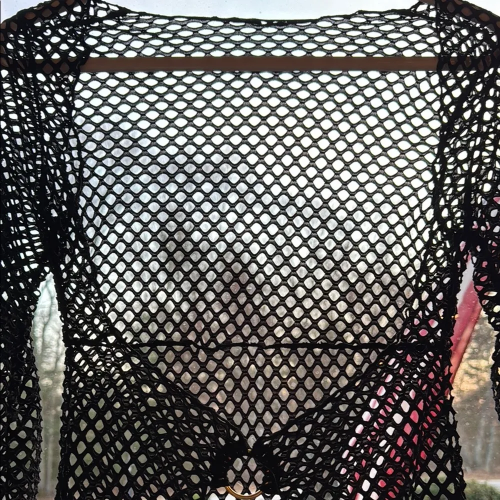 Black Mesh Long Sleeve Coverup Size M Size M - Image 6