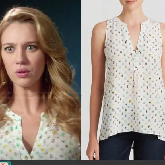 Aruna Mini Bug Print silk Top by Joie size xxs NWT‎ - Image 2