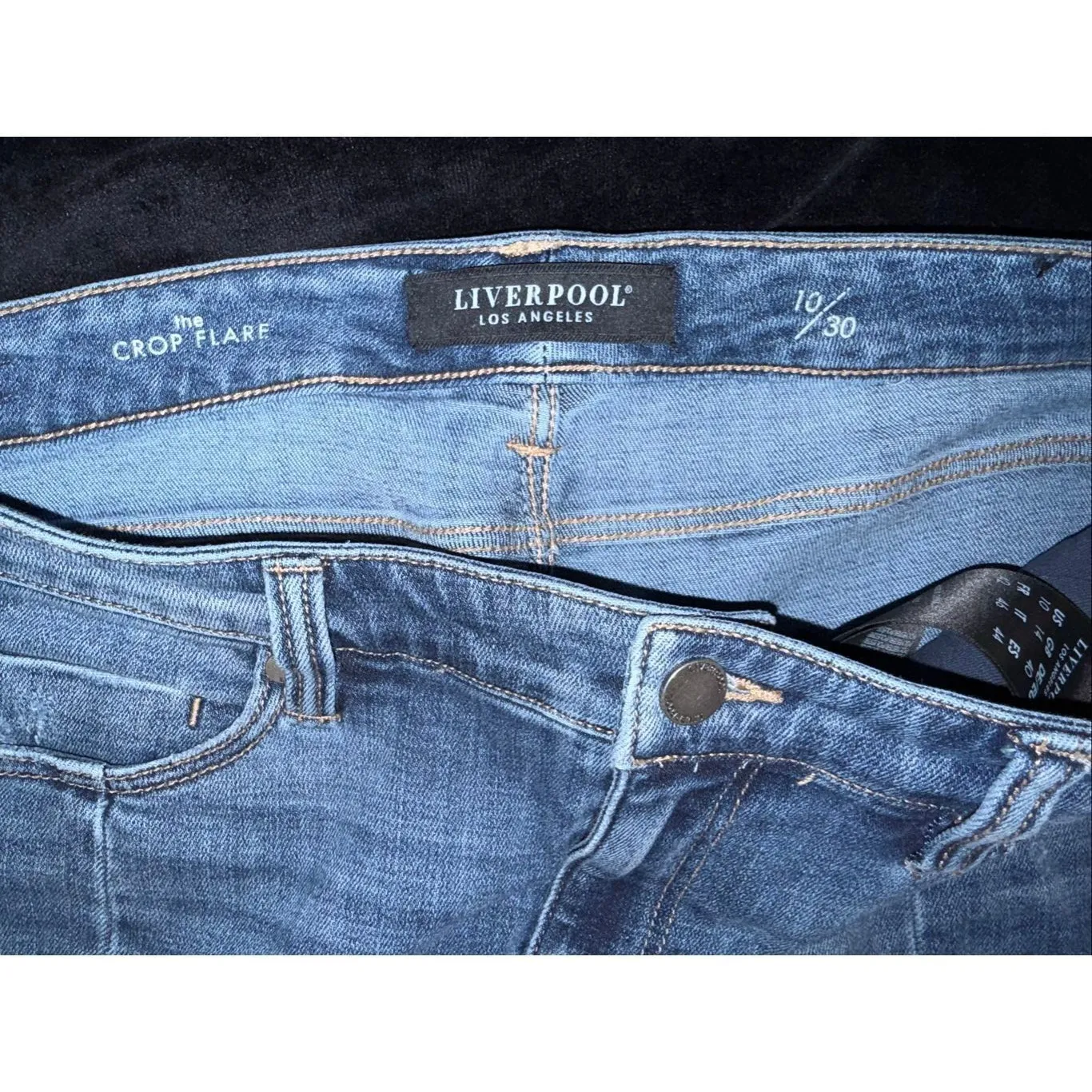 Liverpool The Crop Flare Medium Wash Raw Hem Non Ripped Jeans 10/30 #765 - Image 8