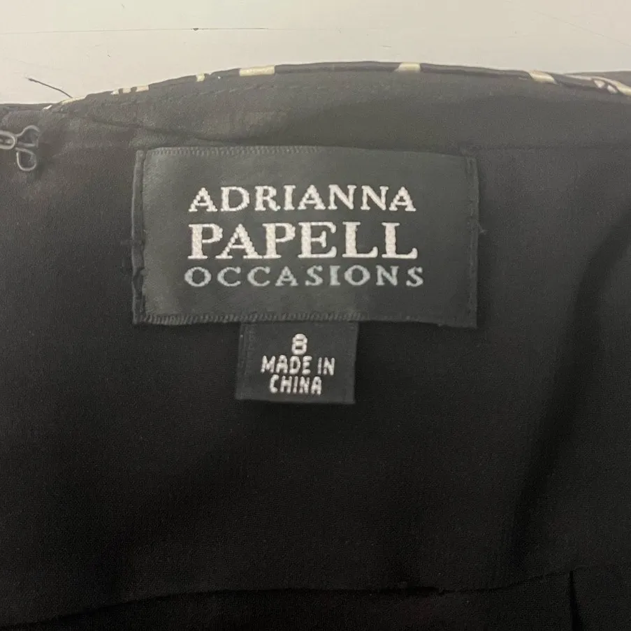 Adrianna Papell Occasions Halter Silk Dress Black & White Print Beaded sz. 8 - Image 4