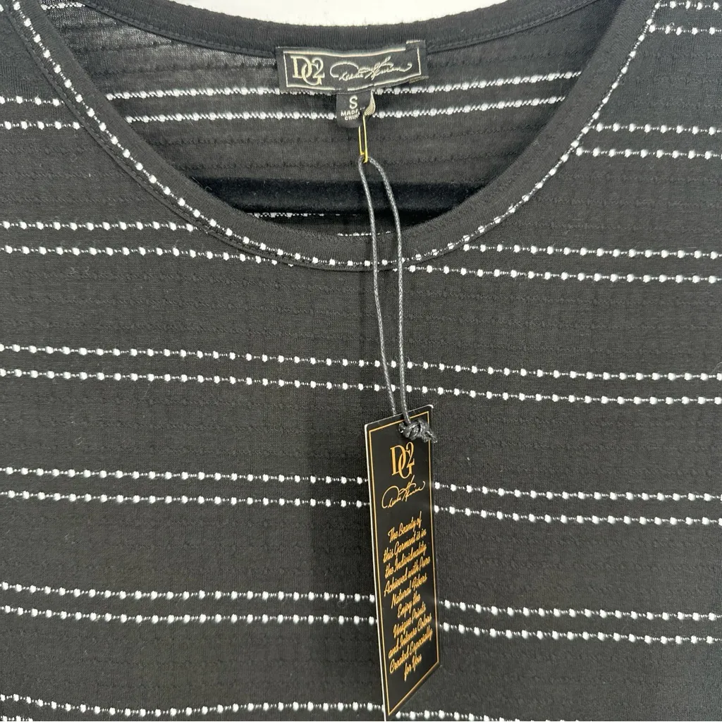 DG2 Diane Gilman Shirt Size Small‎ Black Ruffle Pull On Oversized White Stripe - Image 2