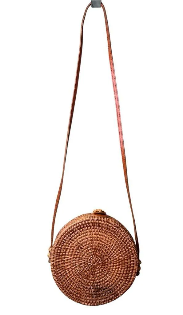 Handmade Round Crossbody Straw Wicker Woven Summer Beach Fashion Handbag Boho - Image 9